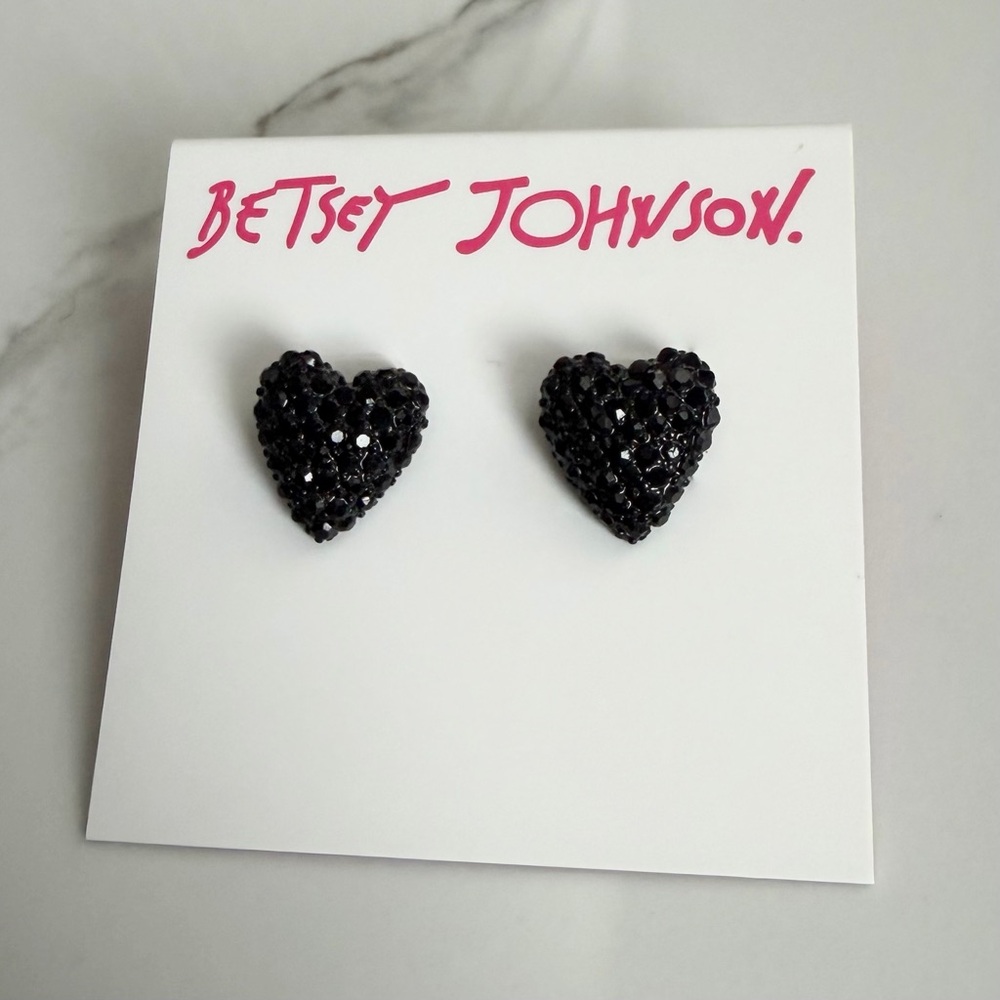 Betsey Johnson Black Heart Crystal Earrings